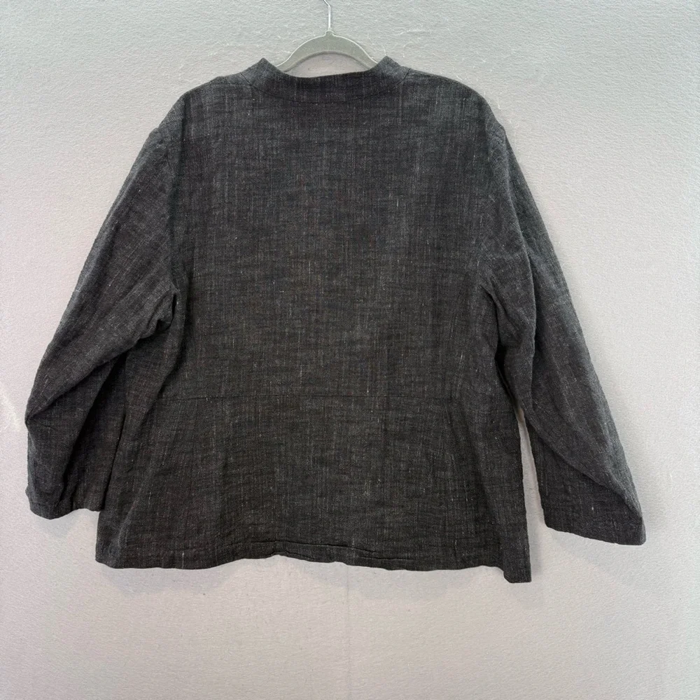 Eileen Fisher - women’s cotton linen blend Jacket dark‎ gray button down size 2X